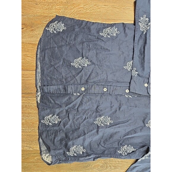 Brooks Brothers Red Fleece Ladies Linen Button Up Shirt Navy Mermaid Anchor  L - Picture 2 of 10